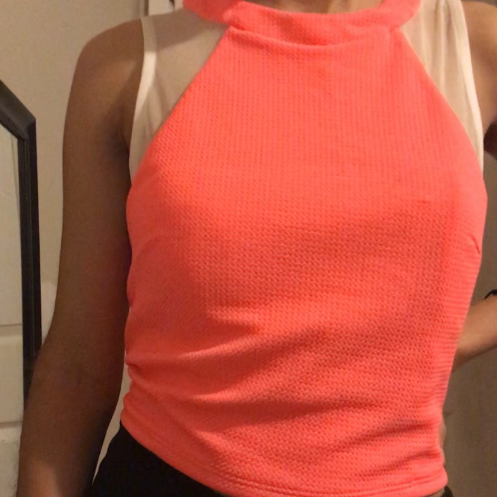 Neon pink summer shirt with open back